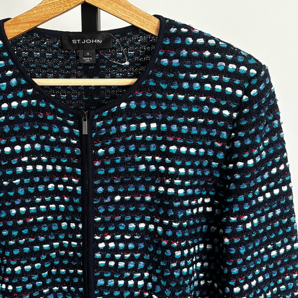 St John Knit Martinique Tweed Dolman Sleeve Jacket Navy Multi Sz 12 Retail $1395 - Picture 4 of 16